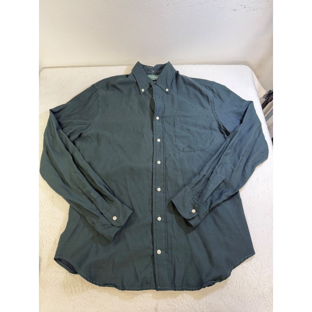 Gitman Bros Vintage Mens Medium Forest Green Cotton Wool Blend Button Down Shirt